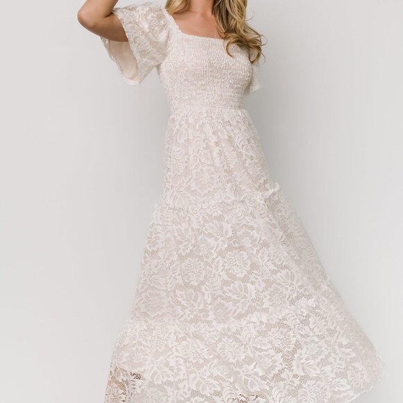 Baltic Born Aspen Smocked Lace Maxi Dress | Off White Size LL - Picture 5 of 5